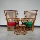 Set of 2 armchairs and table, design by Franco Albini for Bonacina, 1950s