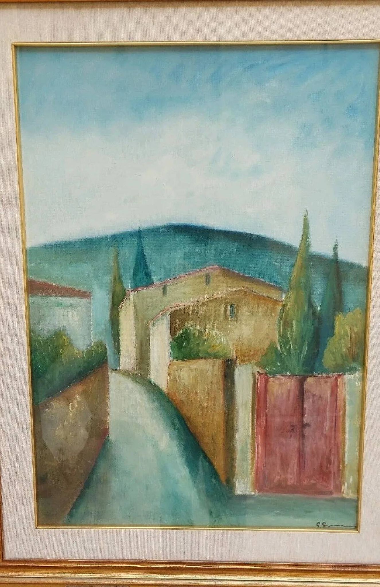 Paysage toscan, huile sur toile, fin du XXe siècle
