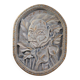 Sculpture en bas-relief, visage stylisé avec des fleurs, 20e siècle