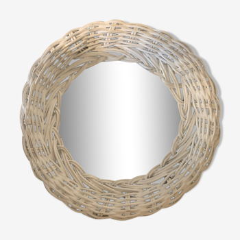 White rattan mirror, 24 cm