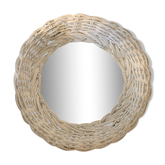 White rattan mirror, 24 cm