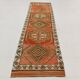 Brick Red Geometric Style Turkish Oushak Runner Rug, 90x340 Cm