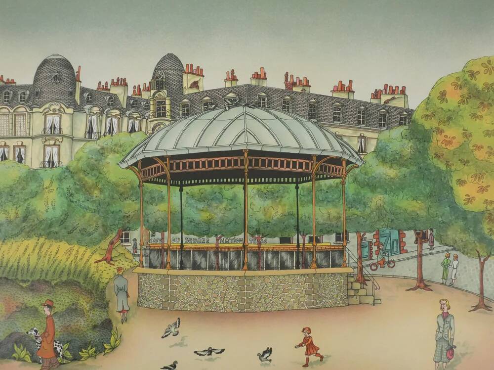 Bernard Vercruyce: The Park Kiosk, original signed lithograph