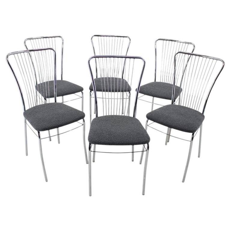 Set of Six Italian Chrome and Bouclé Dining Chairs, 1970s