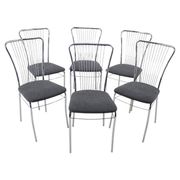 Set of Six Italian Chrome and Bouclé Dining Chairs, 1970s
