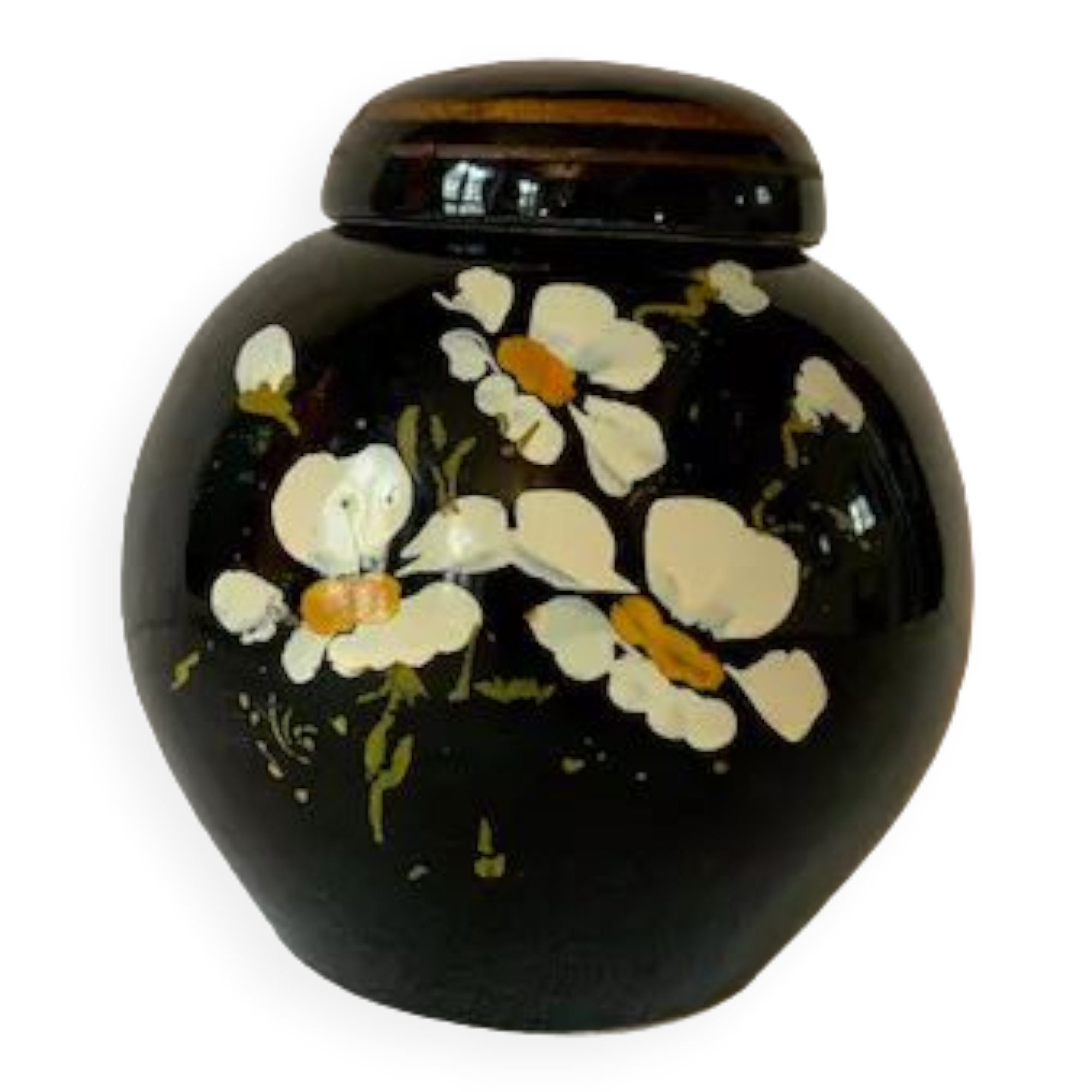 Old black ceramic ginger pot / Vintage Chinese ceramic 1950 / Art deco