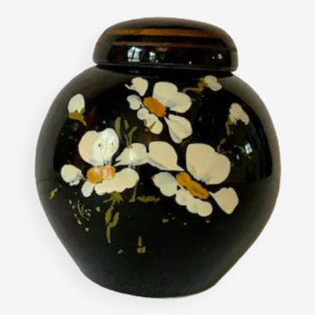 Old black ceramic ginger pot / Vintage Chinese ceramic 1950 / Art deco