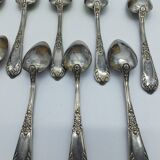 Set of 12 small spoons in silver metal, rocaille style