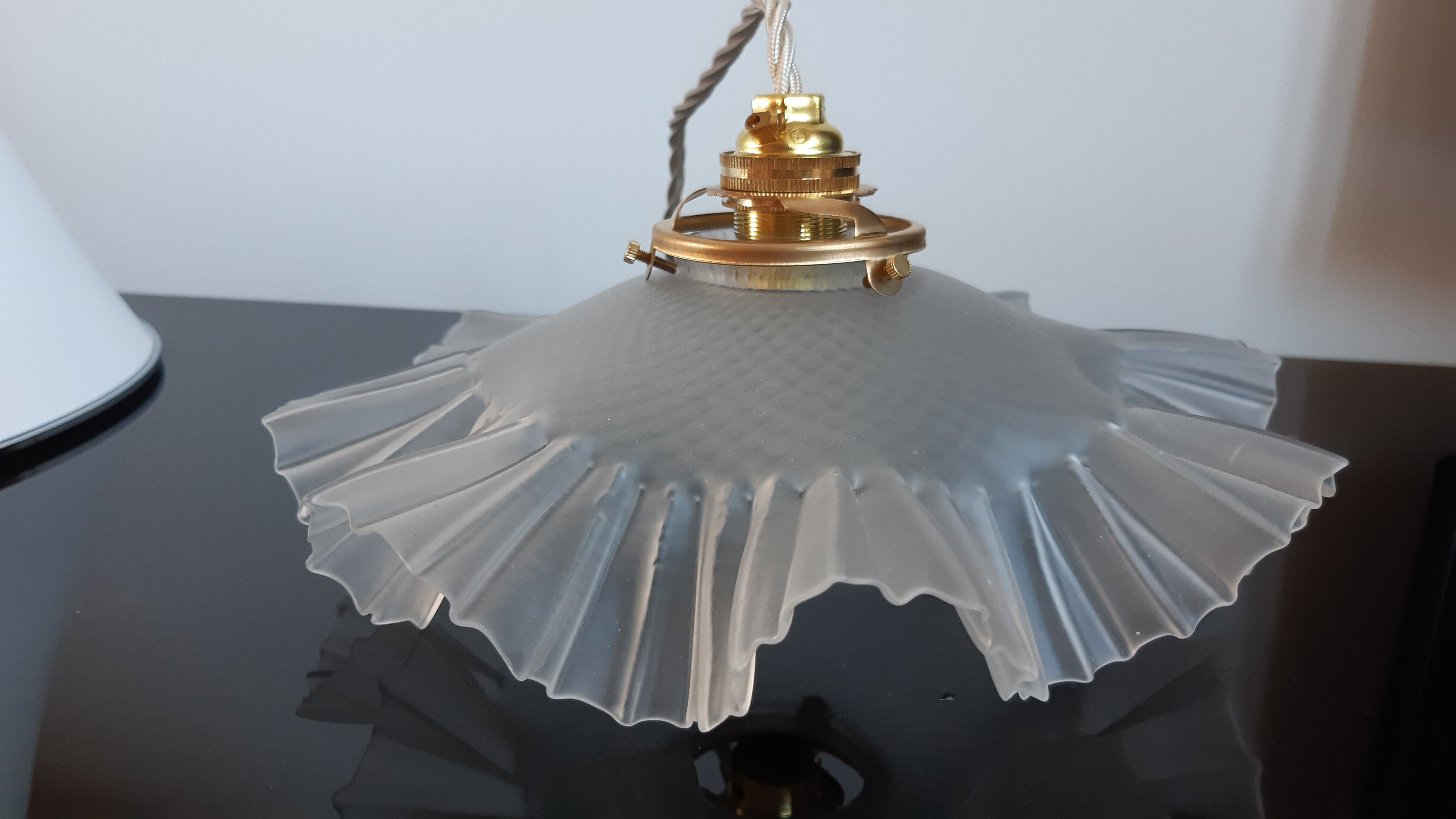Pleated suspension in frosted glass 50s