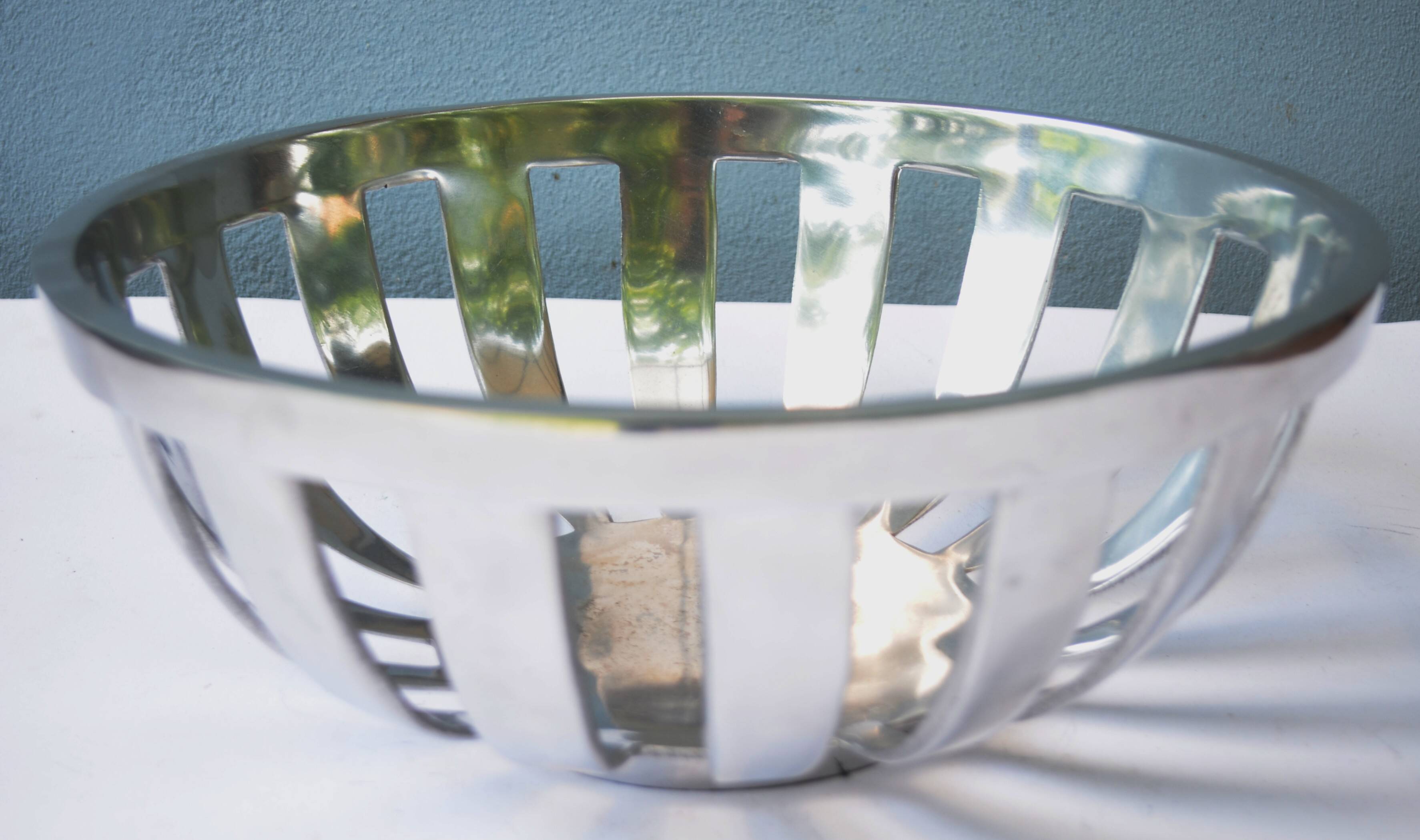 Mid Century Modernist Chrome Basket Centerpiece Bowl