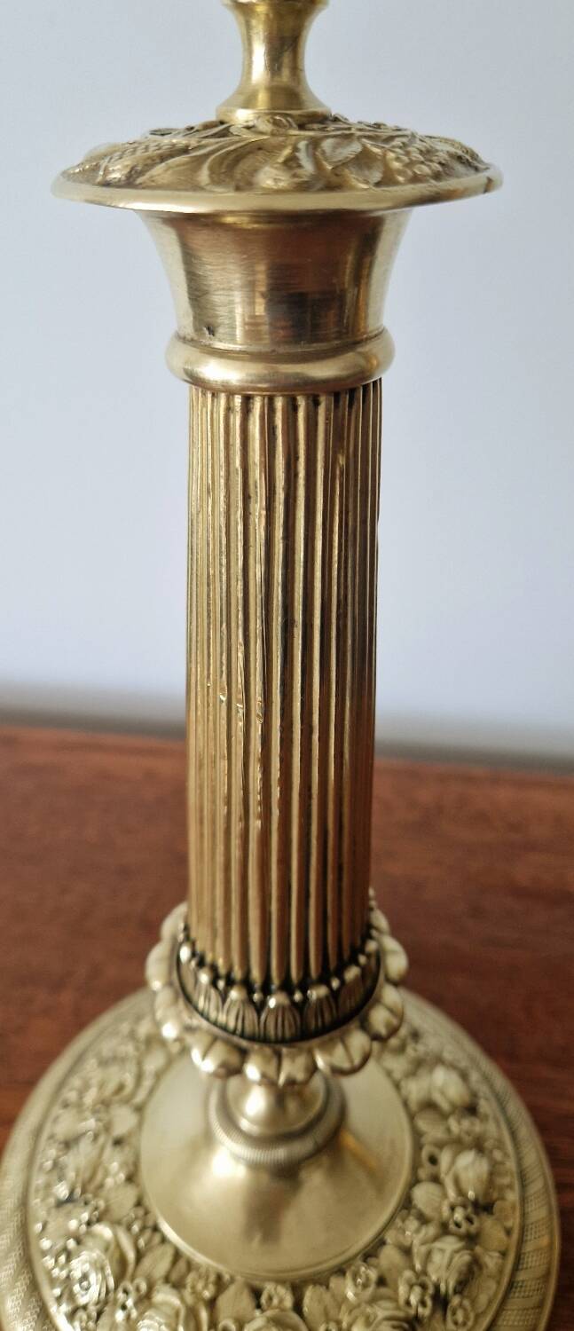 Two gilded bronze candlesticks, 19th century