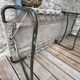 Antique folding military camp bed – khaki green canvas and metal