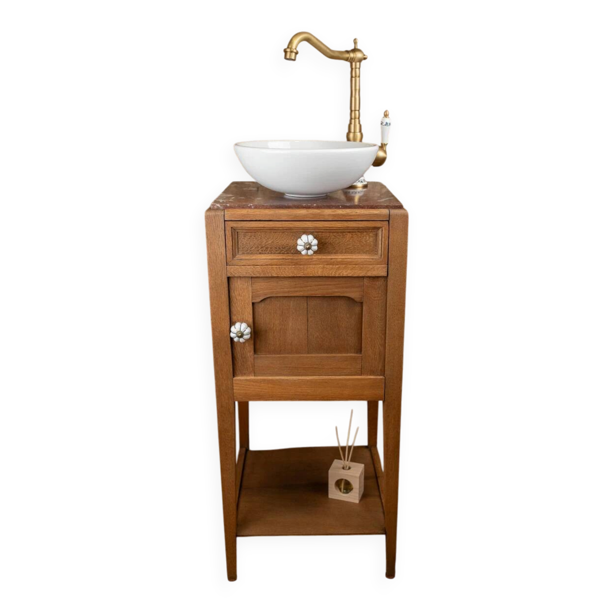 Antique wooden and red marble washstand (Art Deco style)