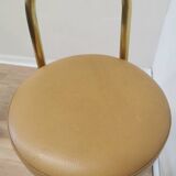 Tabouret de bar en laiton et cuir, Italie milieu XXème