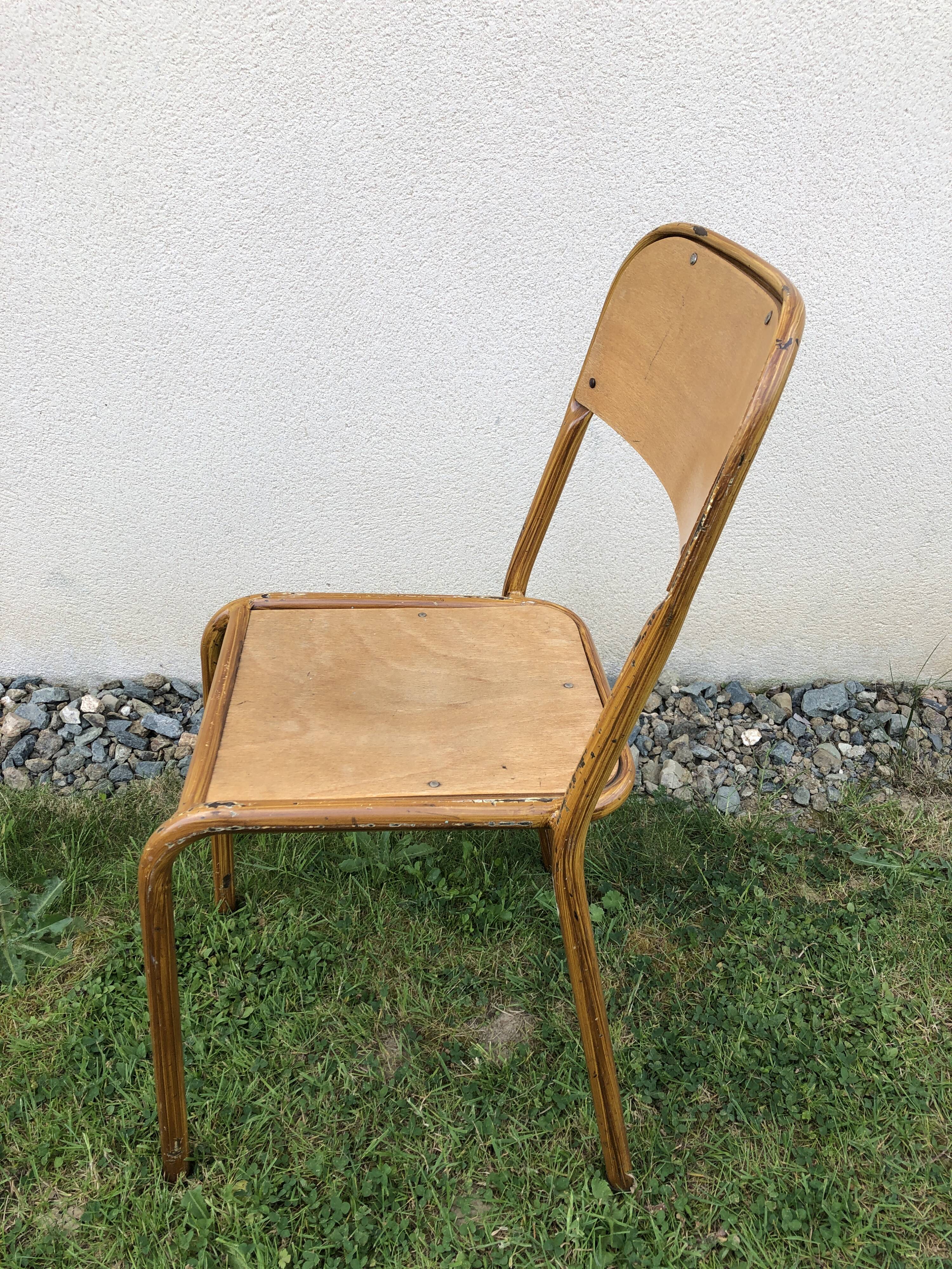 School chair brown vintage wood and metal painted wood way
