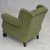 1950s, Danish relax armchair, green furniture velour fabric, ash wood legs.