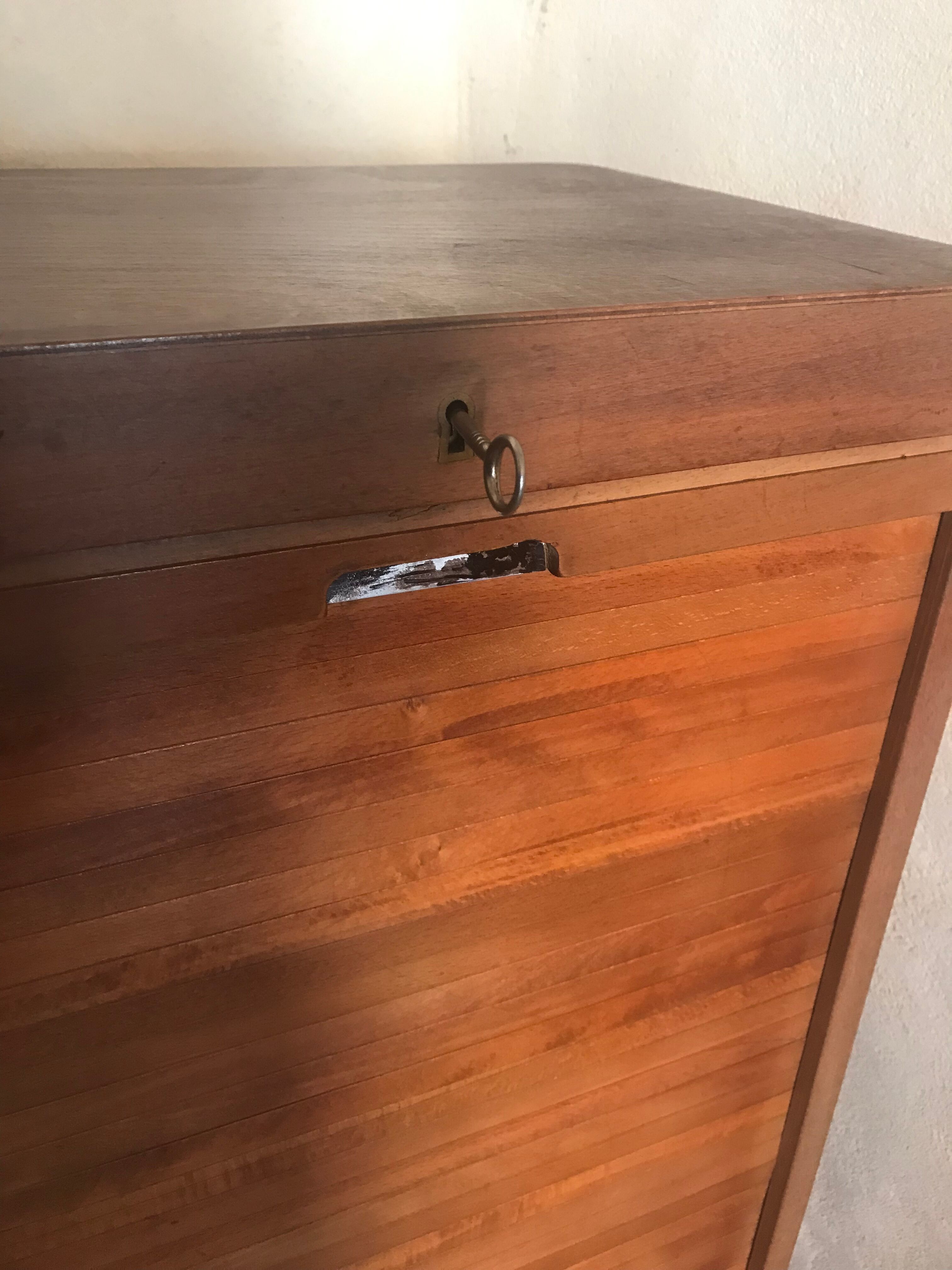 Vintage mid century wooden curtain binder cabinet