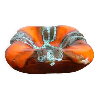 Vallauris Fat Lava Style Orange Aqua Ashtray