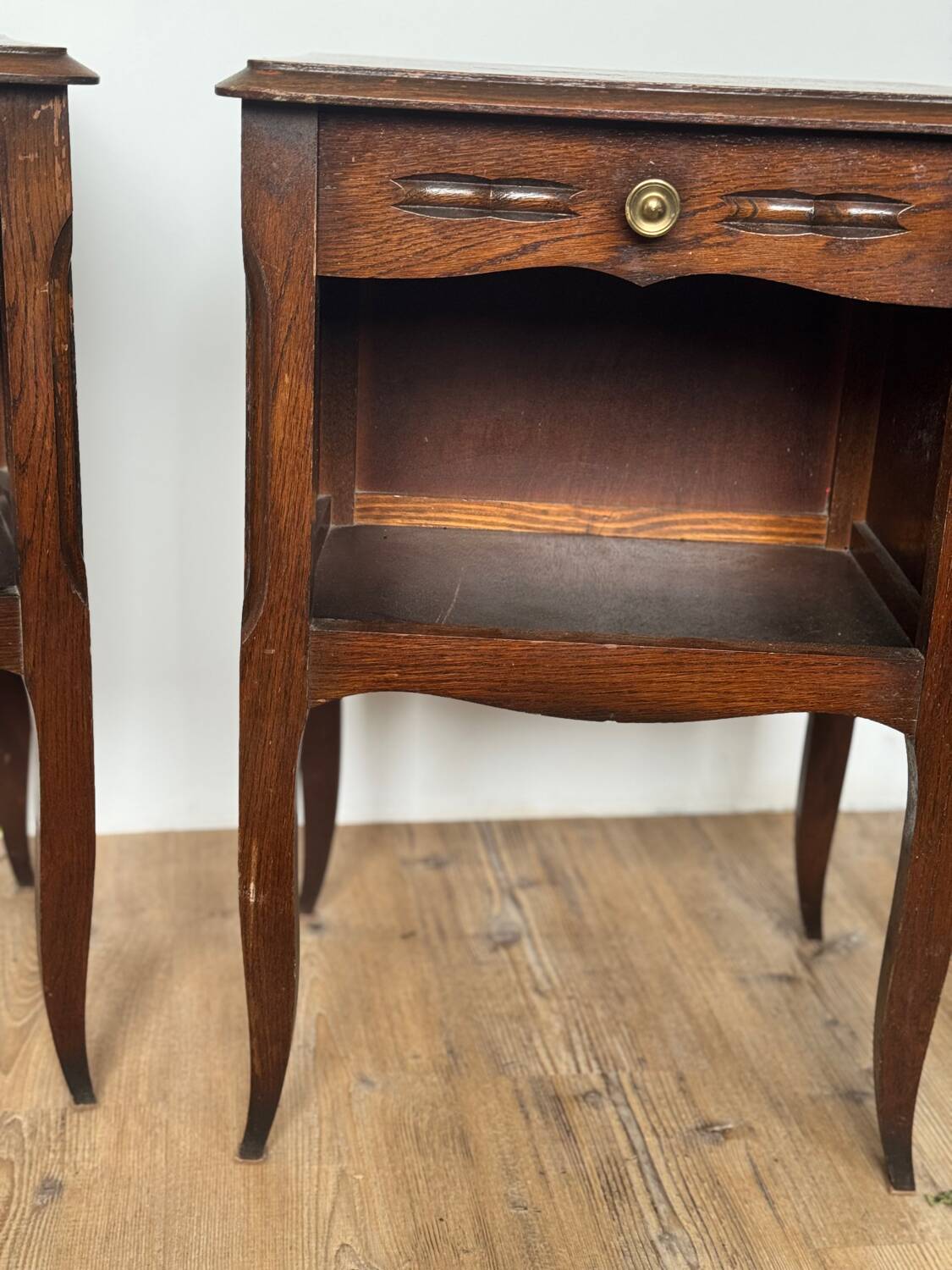 Pair of antique wooden bedside tables
