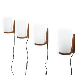 Teak & Acrylic Wall Lamps by Luxus, Sweden, Set of 4