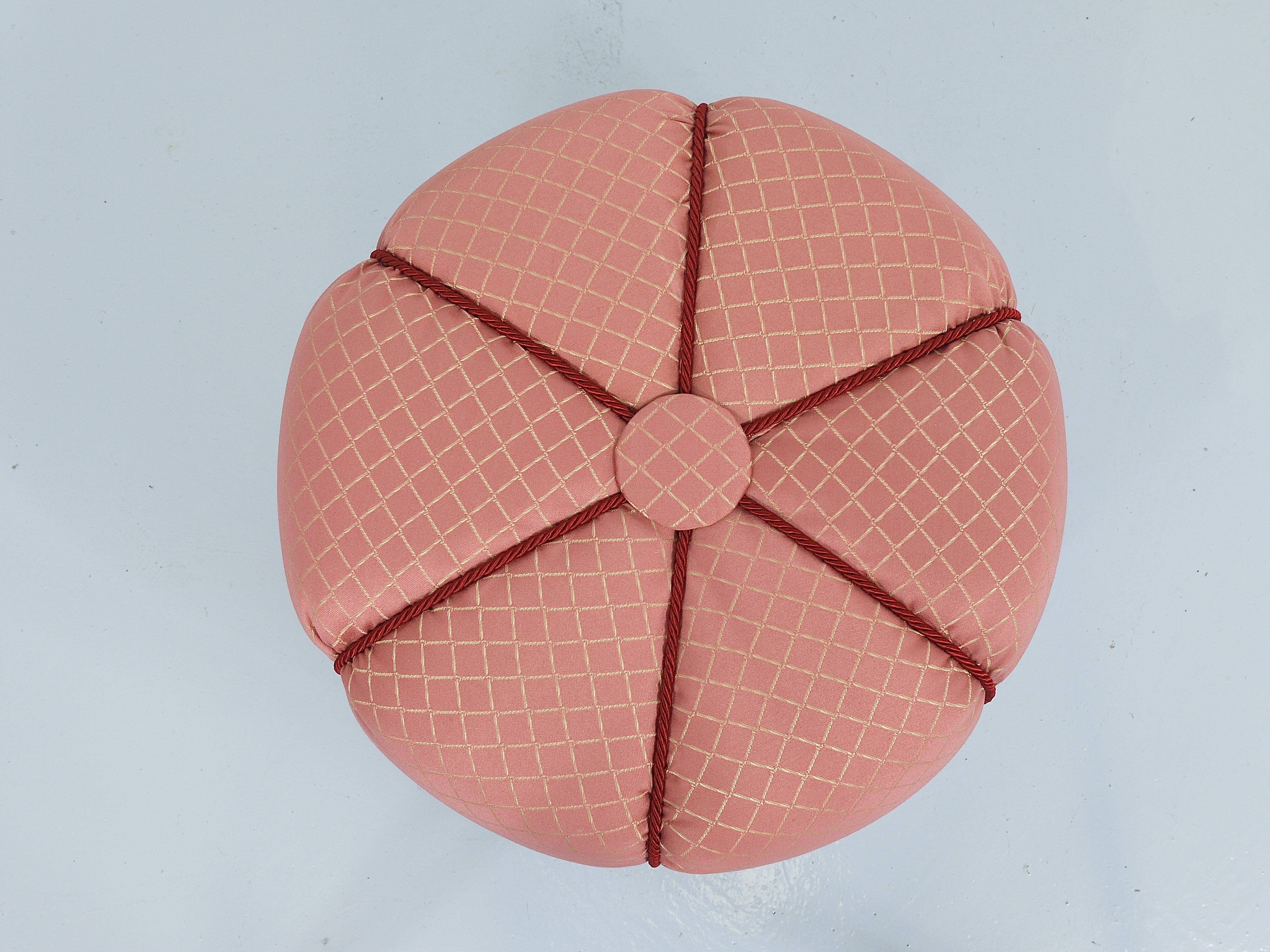 Pink Art Deco Stool / Tabouret / Pouf / Ottoman, Vienna, Austria, 1930s
