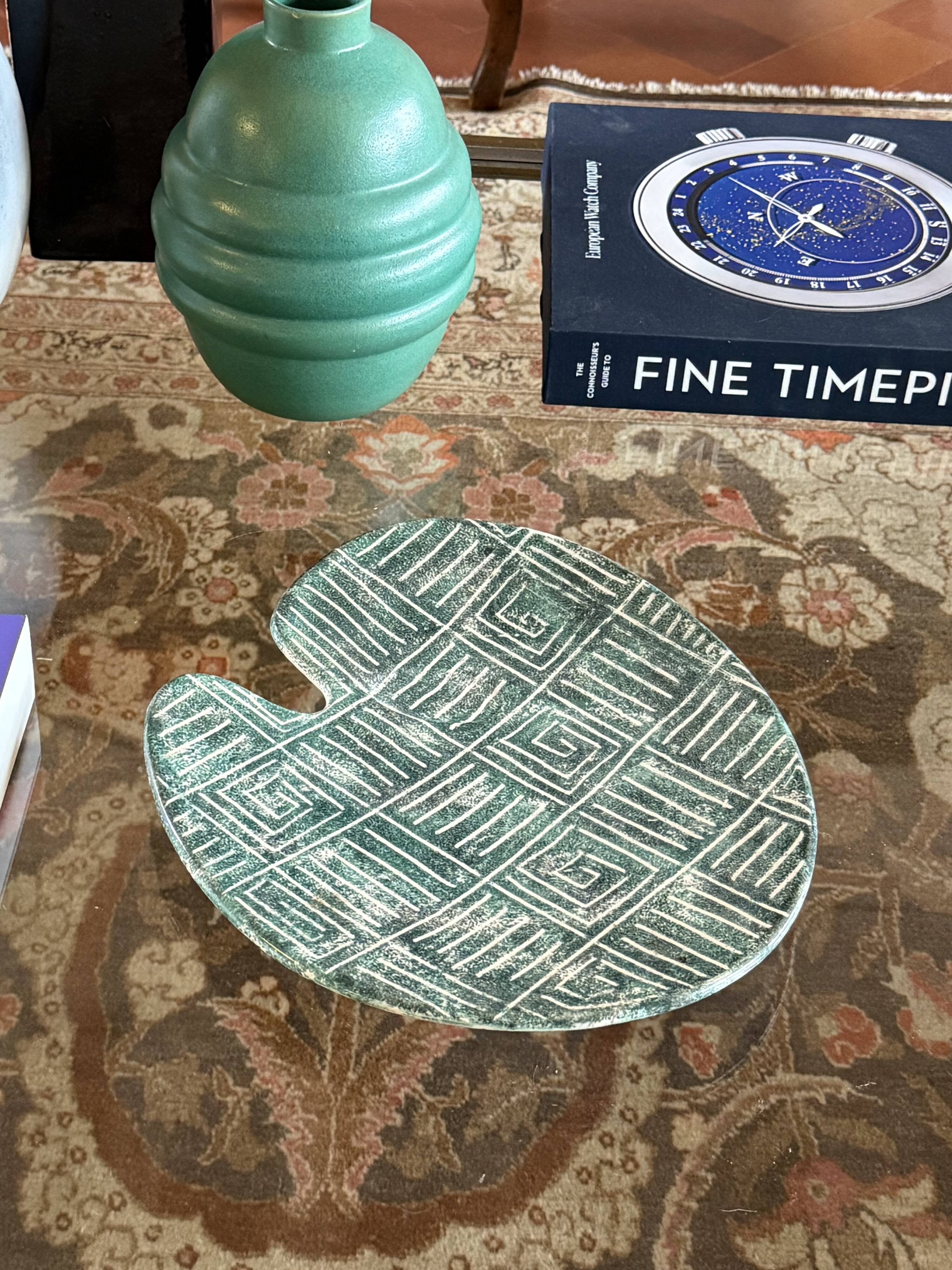 Mid-century Modern green ceramic plate, France 1960s