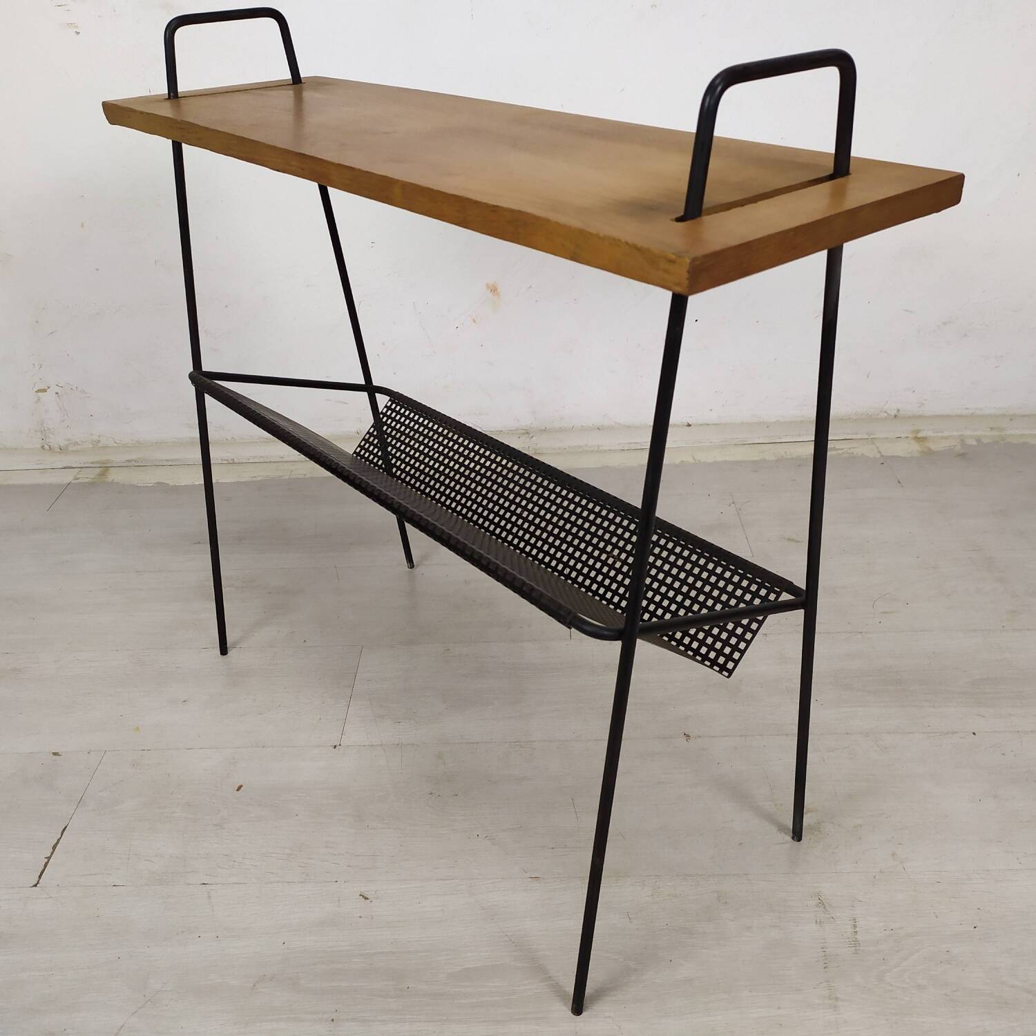 Vintage metal wood magazine rack