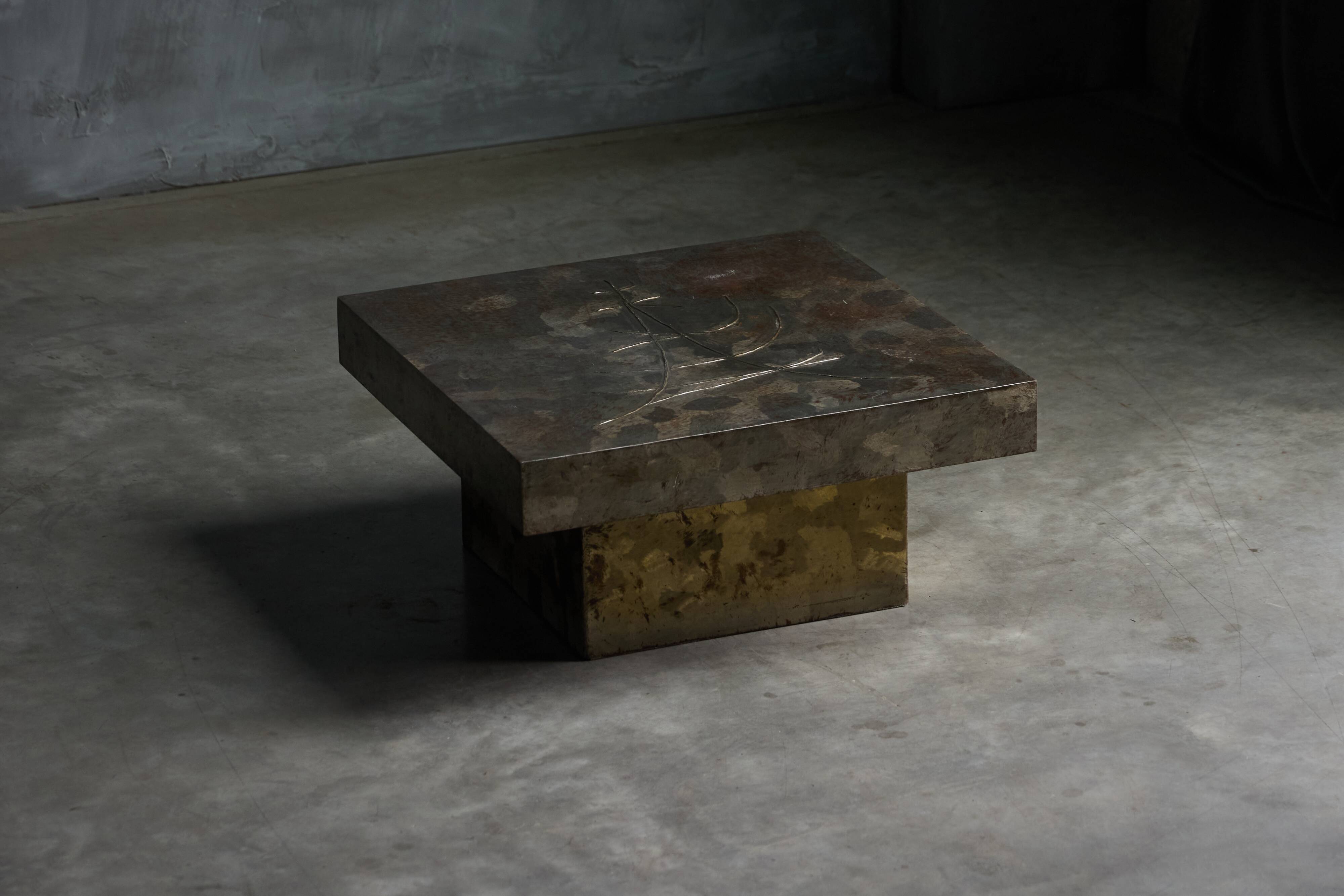 Brutalist Steel Coffee Table, France, 1970s