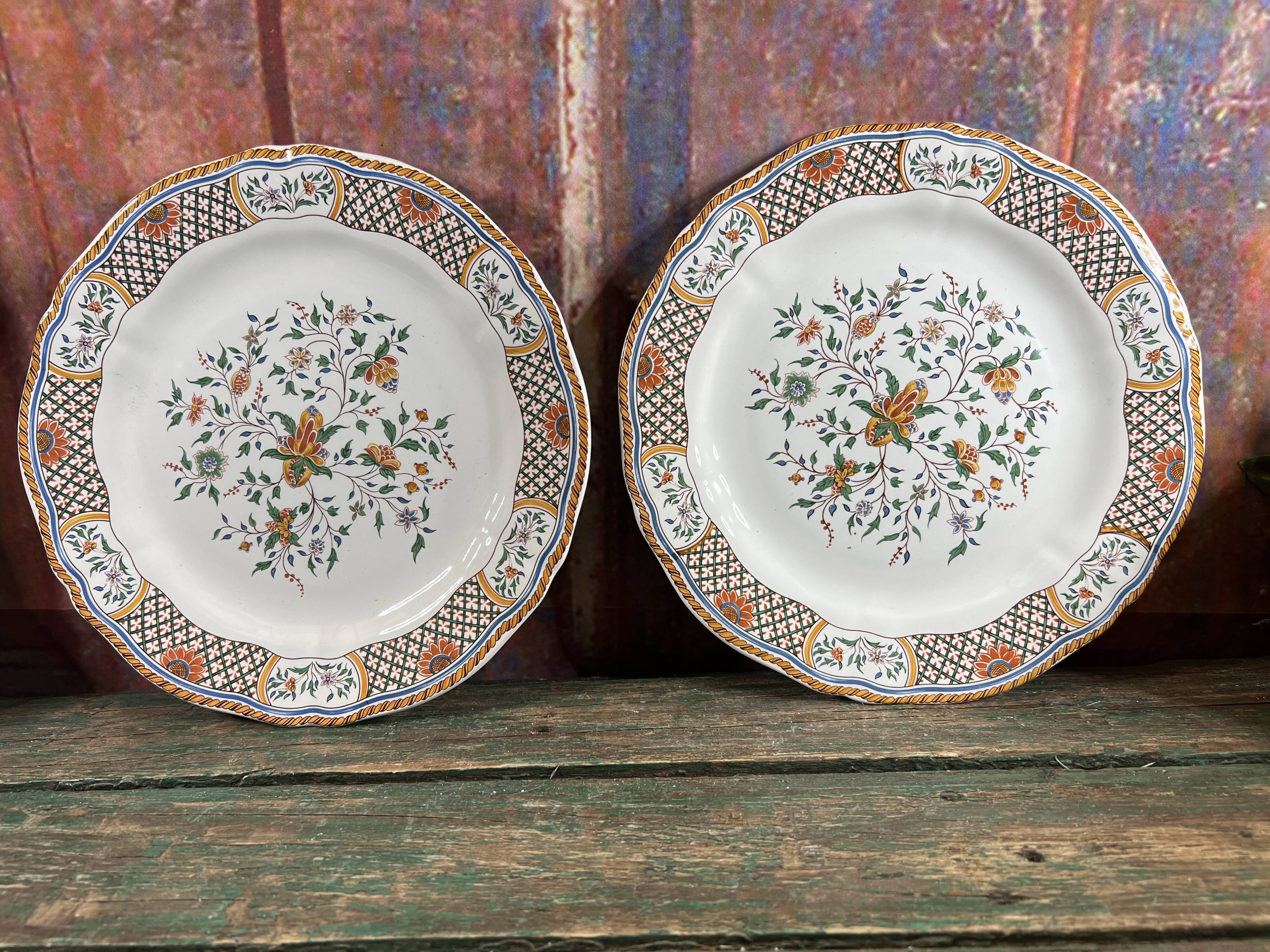 2 plates dessert Gien décor Rouen Sainfoin fleur