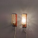 Pair of wall lamps, in teak, brass and bubble glass, Danish, from the 50-60s