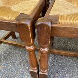 8 solid oak chairs in medium oak with straw, farmhouse style, high back.