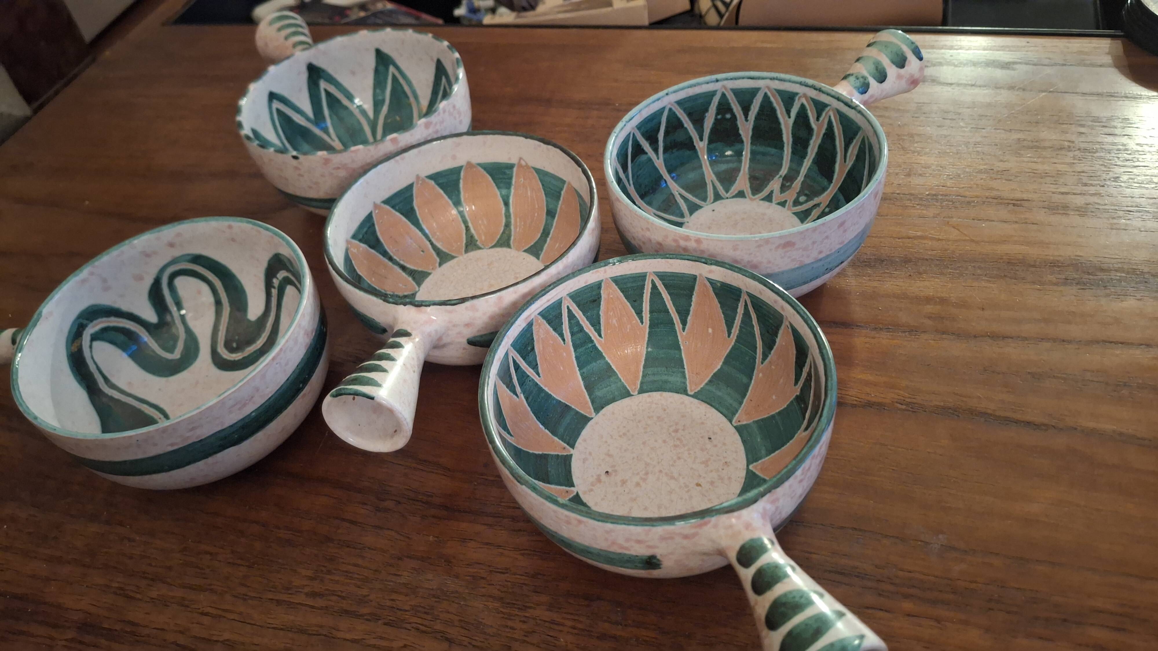 Set of 5 frying pans signed by Charles Voltz. Vallauris.