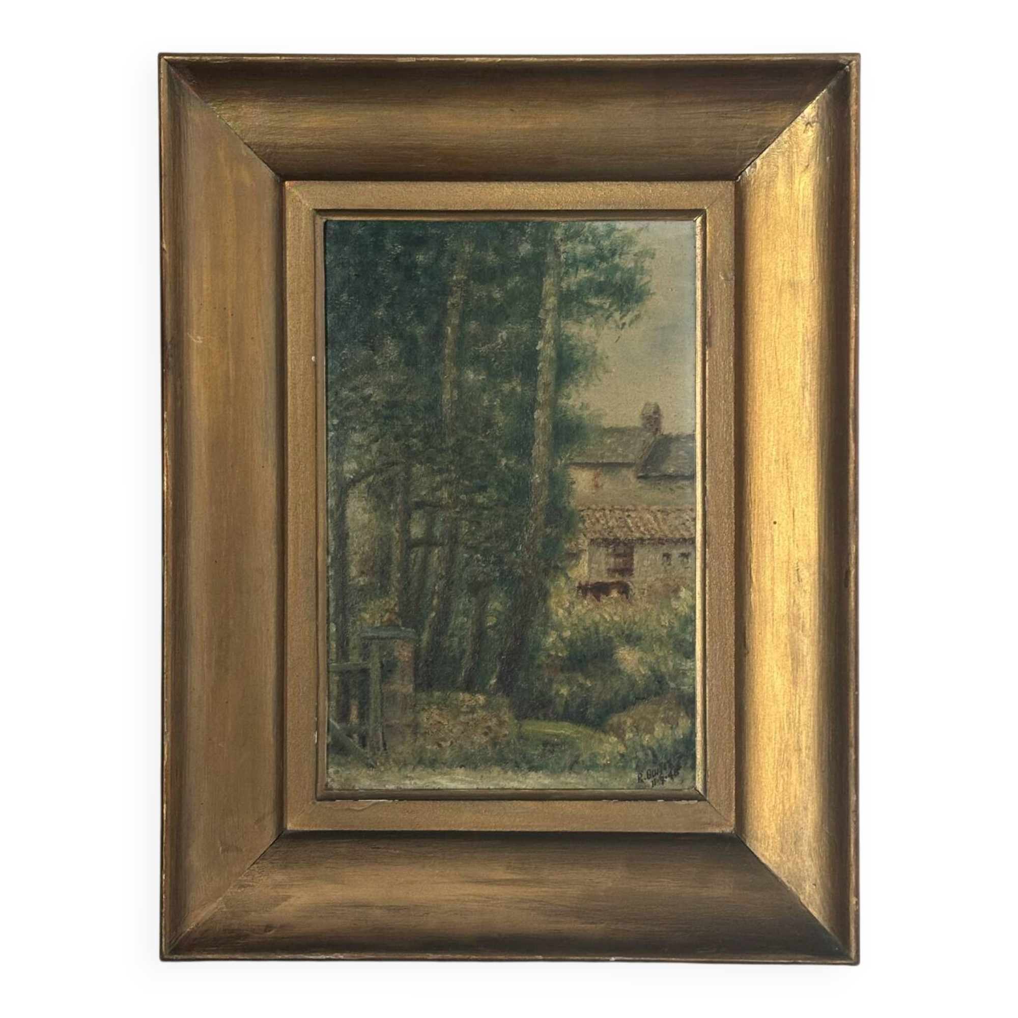 Peinture ancienne encadrée - signée R Guillet - 1948