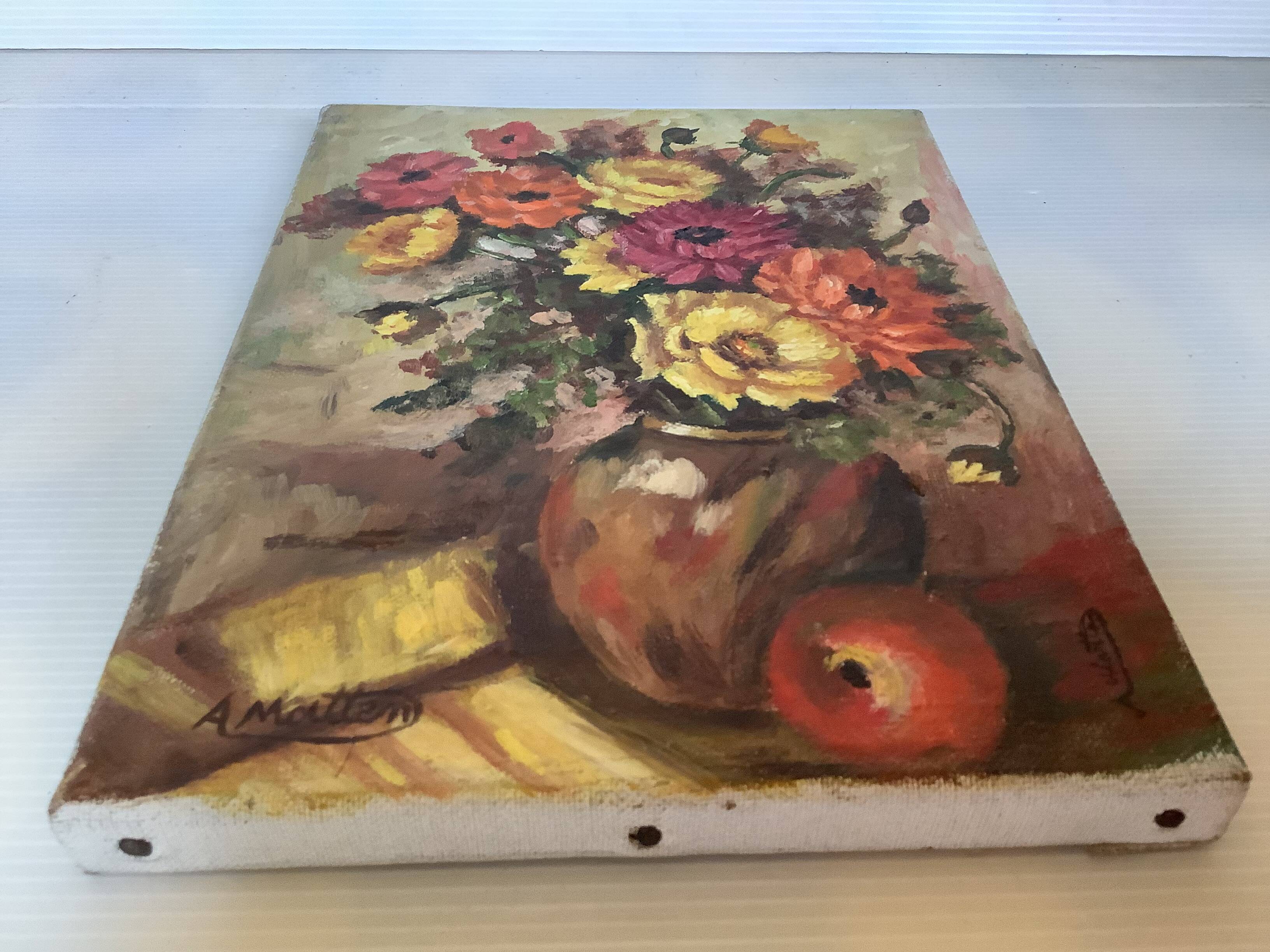 Bouquet of flowers oil on canvas painting signed Matten
