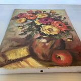 Tableau bouquet de fleurs huile sur toile signé Matten