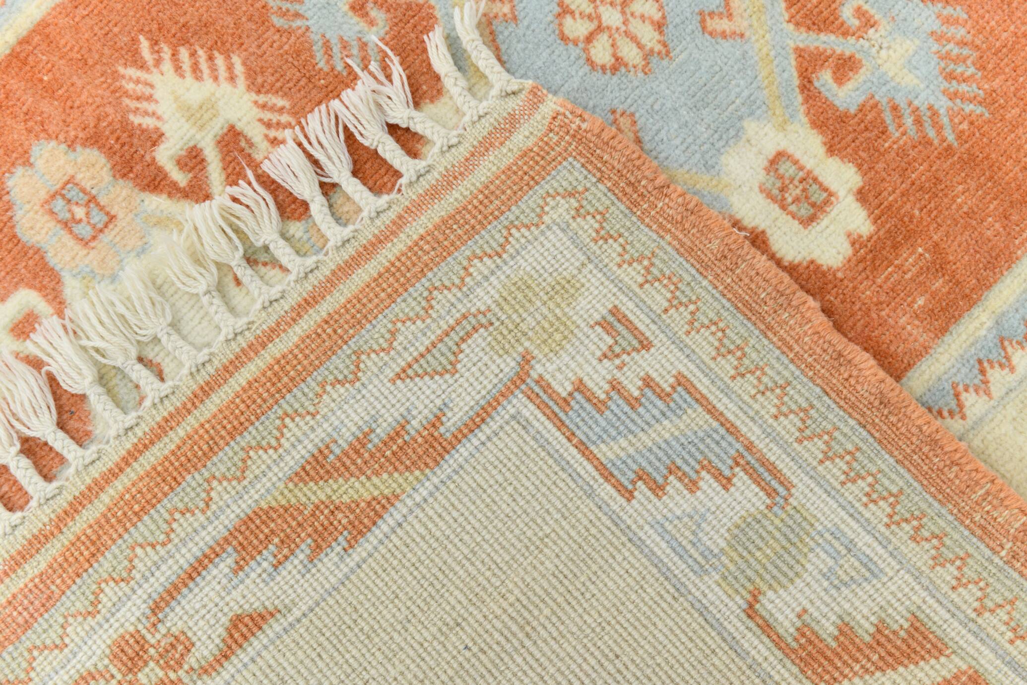 4x6 Oushak Light Blue & Beige Vintage Rug, 127x197Cm