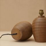 Pair of solid wood lamp bases (oak) turned vintage circa 1960