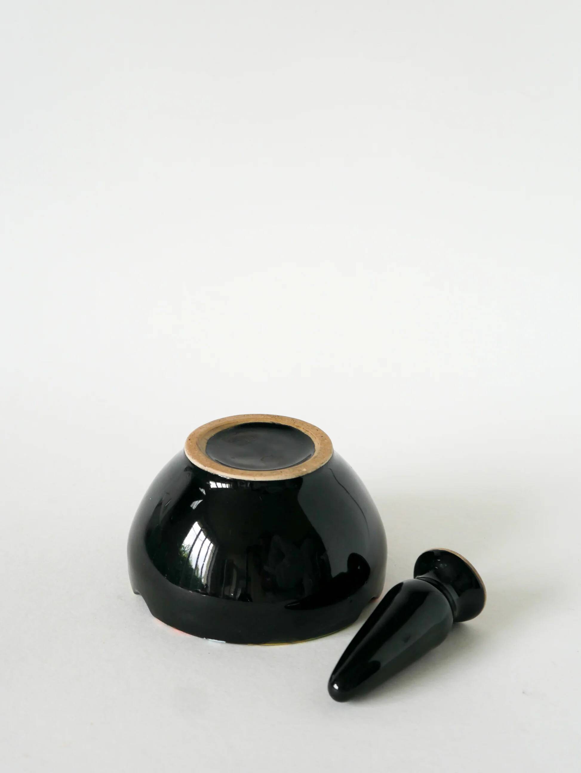 Large ceramic mortar, black & multicoloured, 1960