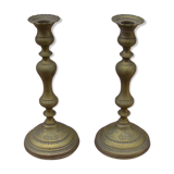 Pair of candle holders with oriental decoration