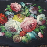 Bohemian and folk this metal tray painted with multicoloured flowers painted hand, russian vintage