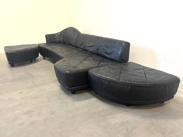 Canapé modulaire en cuir de mouton italien, design des années 1980