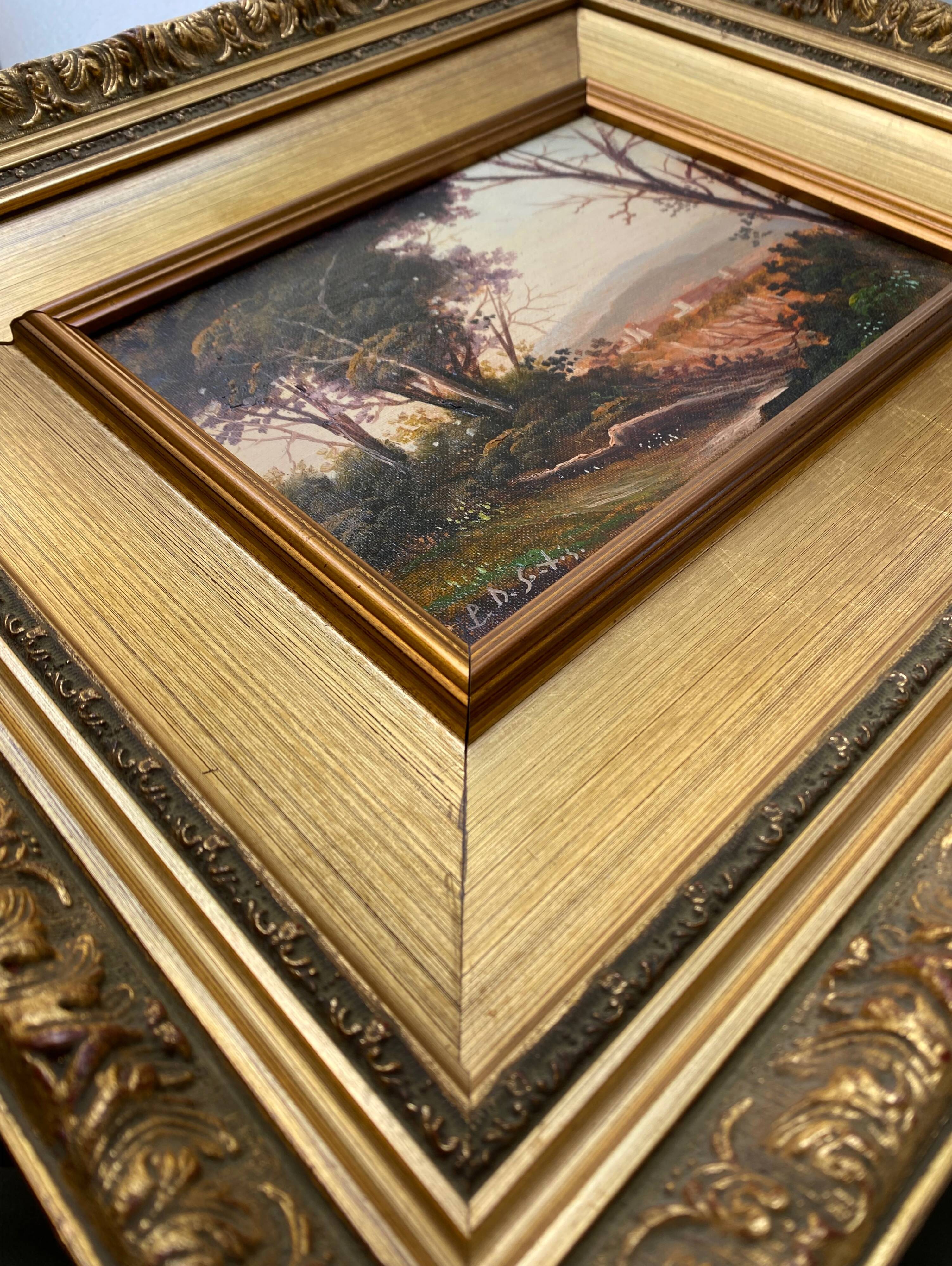 Italian school painting "Hilly landscape" signed + frame