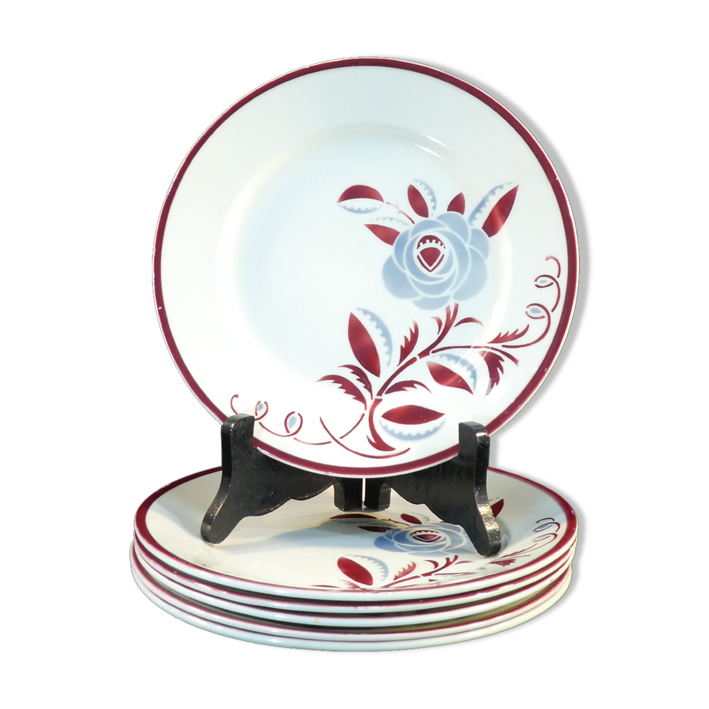 6 flat plates k and g luneville floral décor art deco model rosie