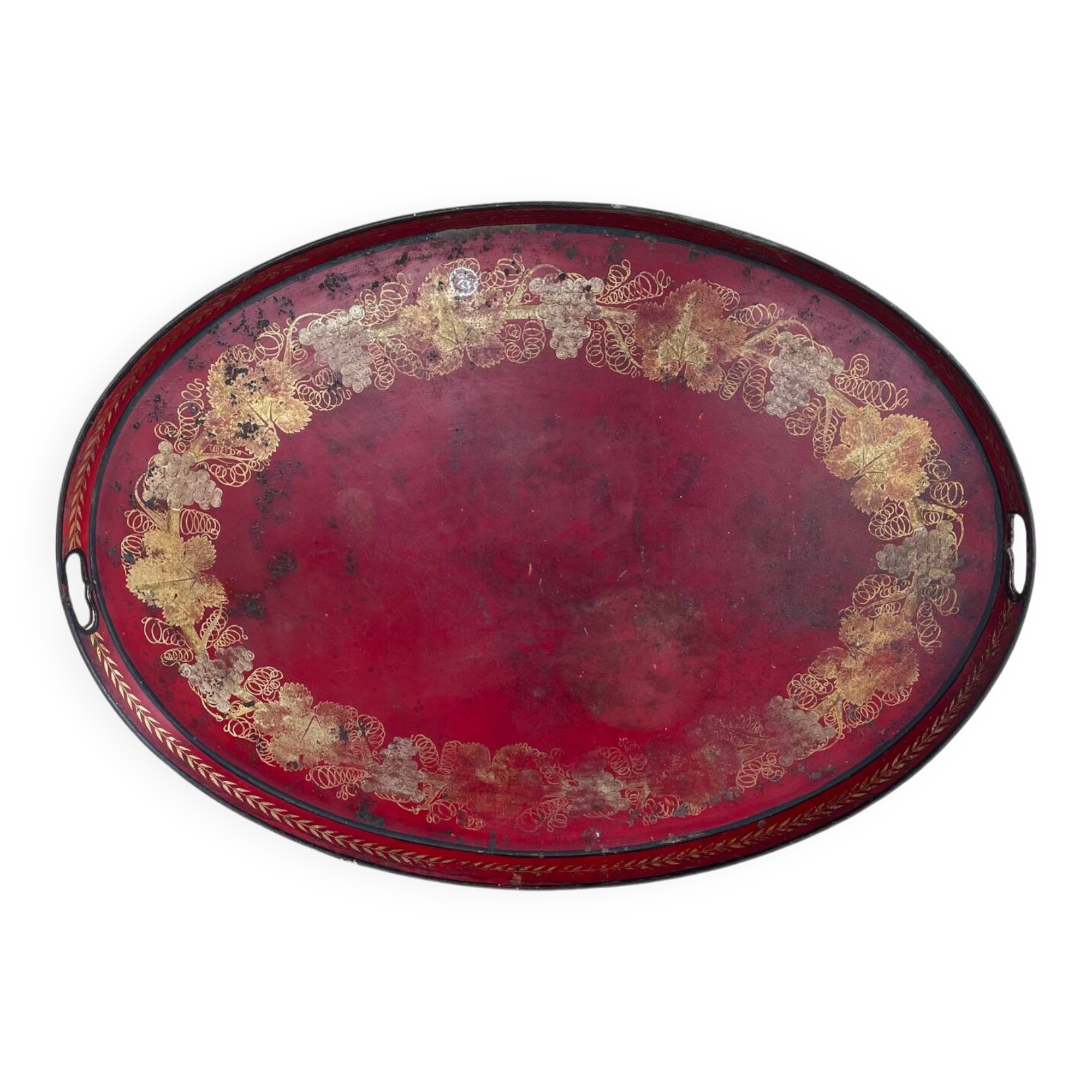 Large Red Lacquered Sheet Metal Serving Tray. Empire Period.