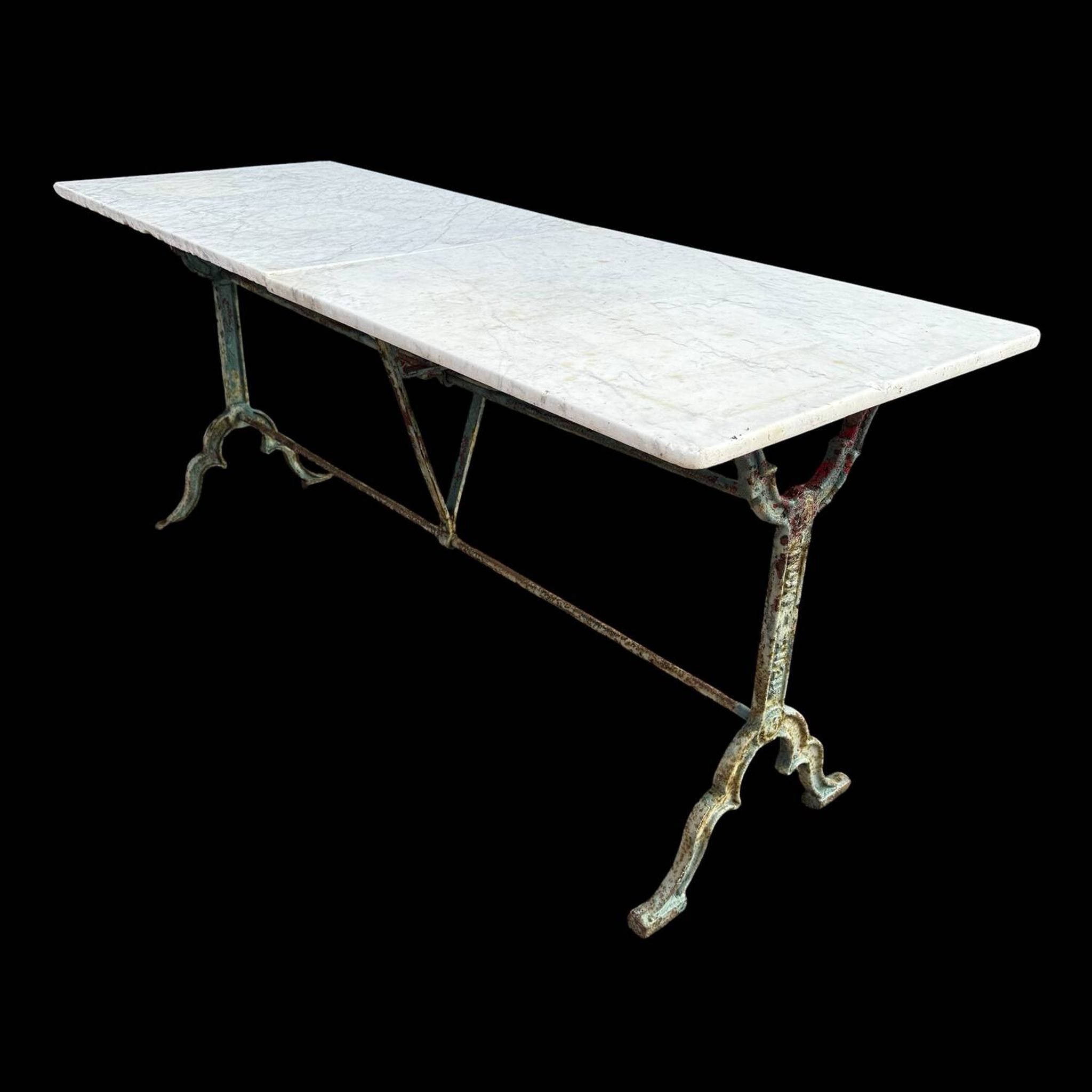 Double cast iron and marble bistro table signed Rieux Lyon 1900