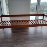 Scandinavian sofa 4 places in leather and cherry wood