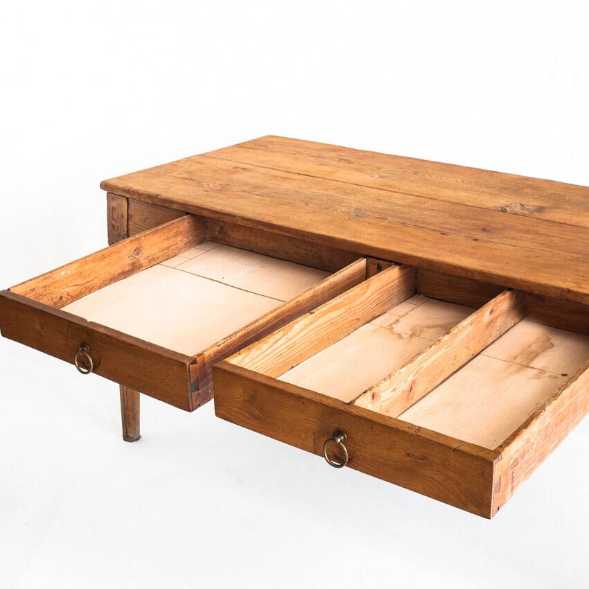 Farmhouse table with two large drawers. Oak wood. France, 1940s-50s