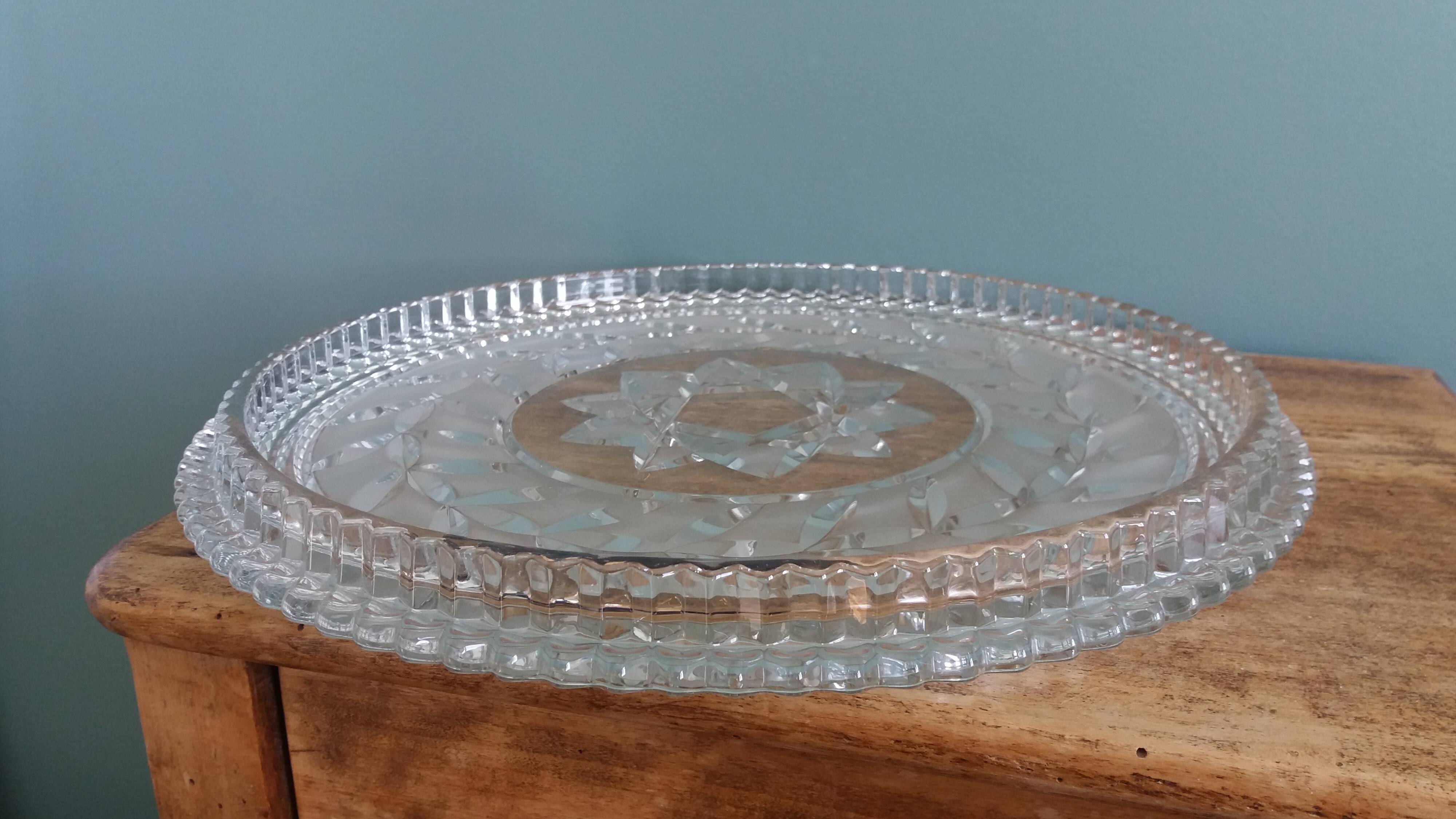 Pie dish, cut glass presentation plate by Walther Glass.