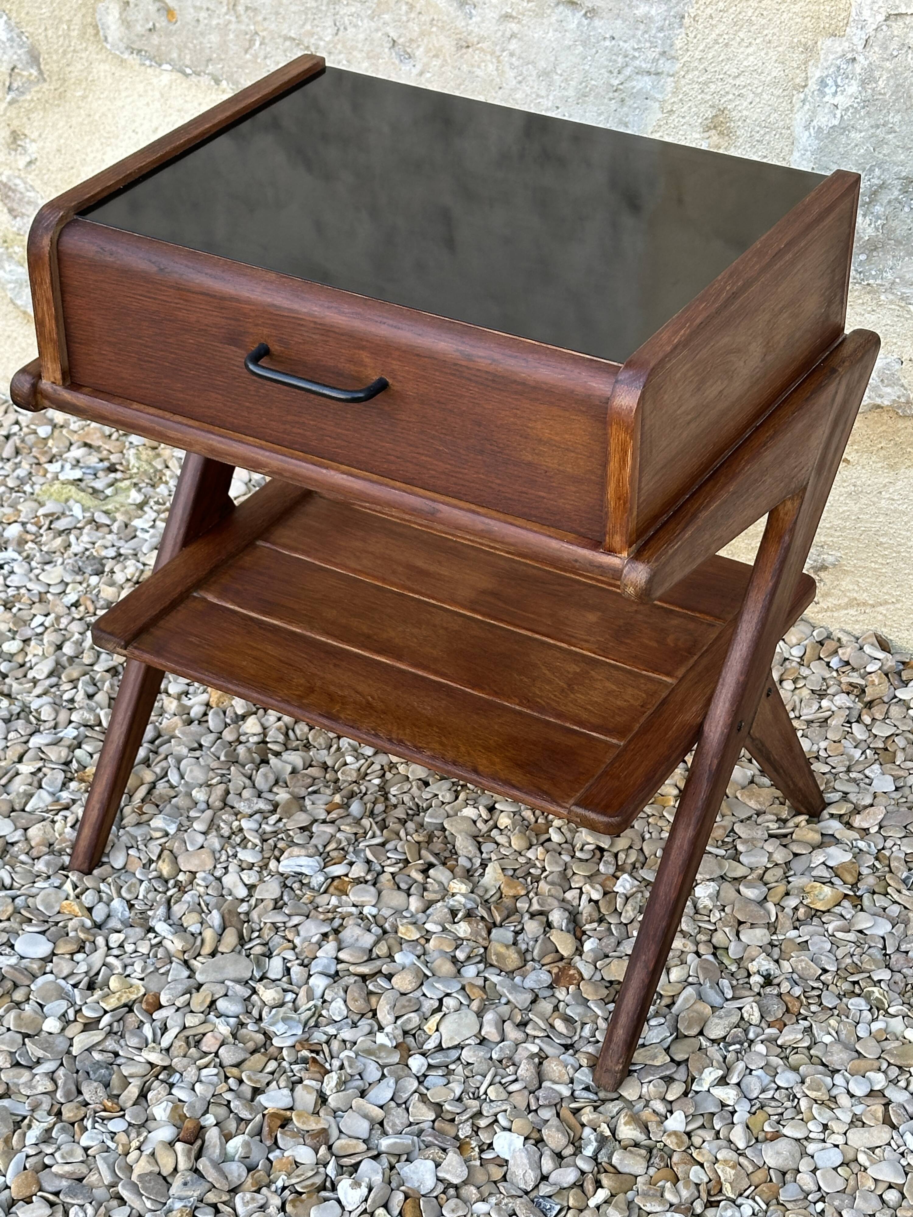 Vintage oak bedside table, 50s and 60s design