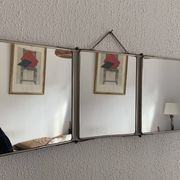 Vintage 1950s triptych barber's mirror, terracotta, hairdresser's tile - 27 x 65 cm
